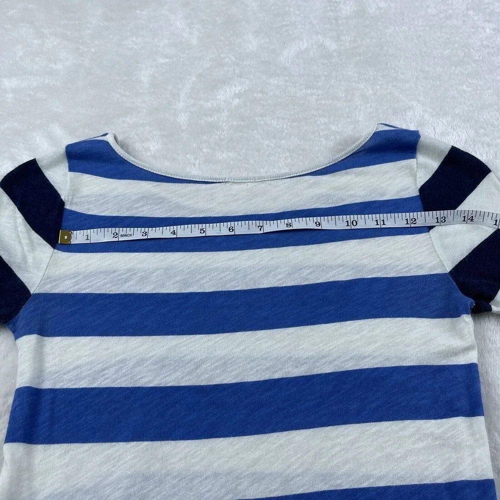 J Crew Nautical Stripe Top Womens XXS Blue White 3/4 Sleeve Sailor‎ Light Tee LS